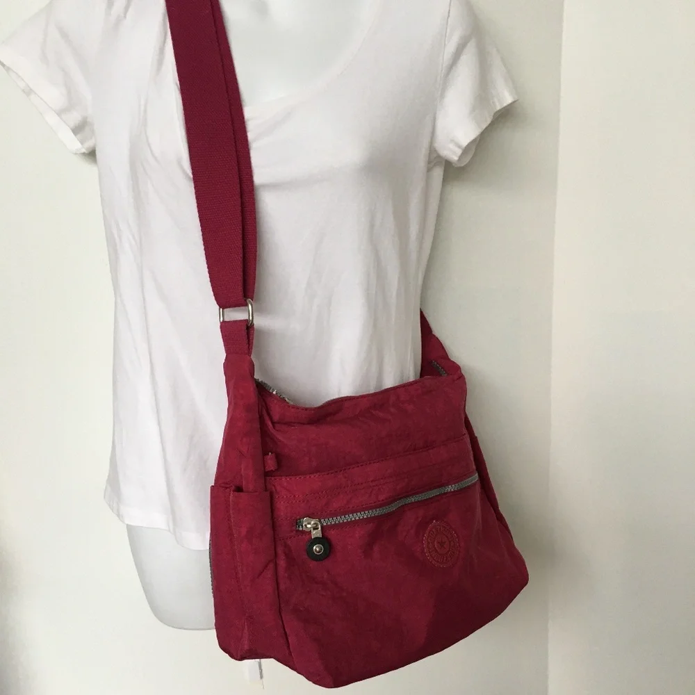 Guazhuni Cross Body Shoulder Bag Dark Fuschia Pink Top Zipper Outer Pocket - Picture 2 of 9